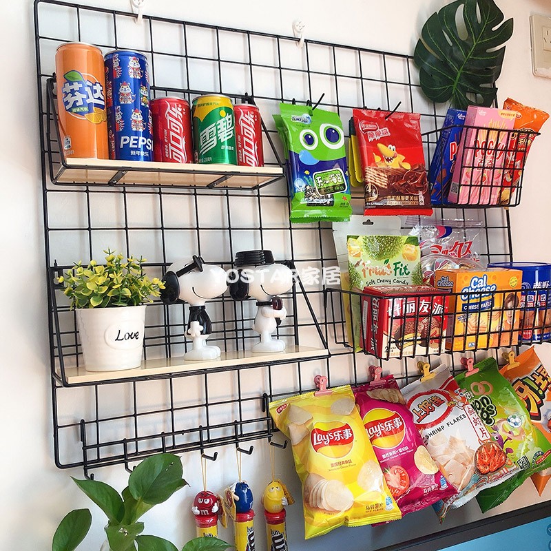 网红创意挂墙零食架子少女卧室家用铁艺网格照片墙