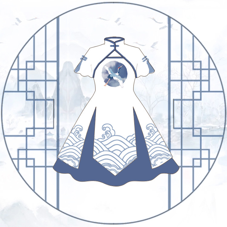 宅漫周边轻云归鹤原创中国国风古风雪纺连衣裙动漫t恤