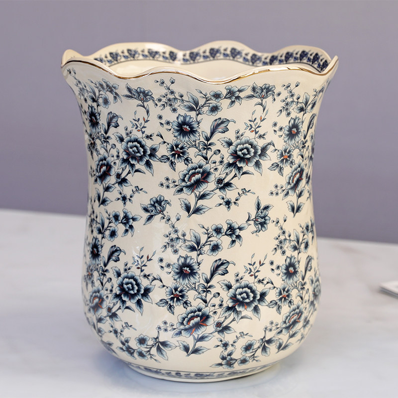 欧式陶瓷储物桶客厅创意垃圾桶现代简约美式杂物收纳垃圾桶