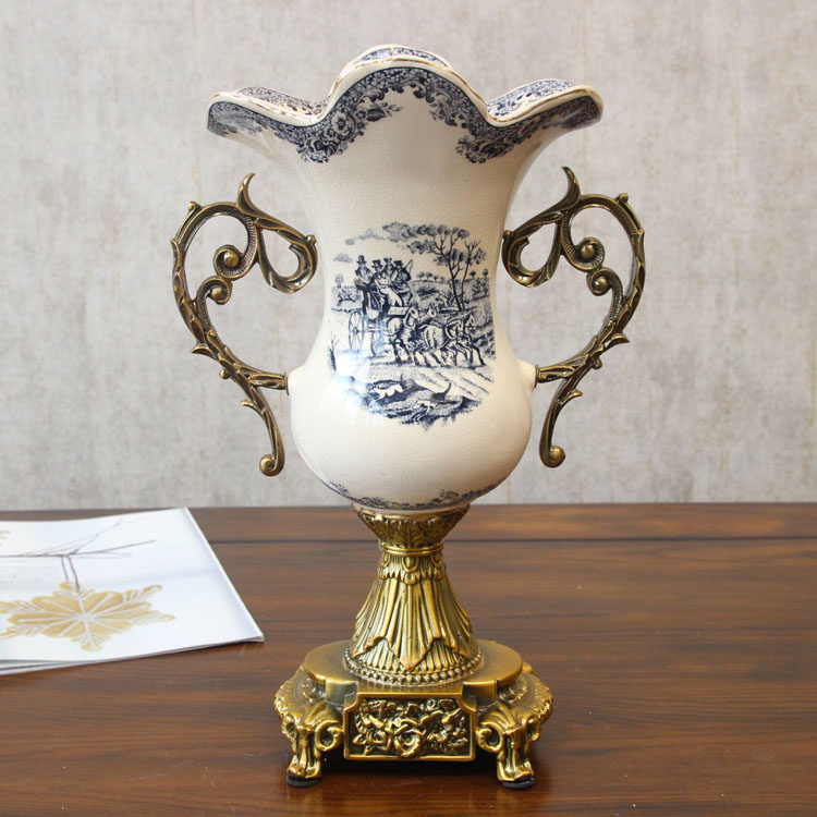 法式高脚双耳花瓶欧式欧式美美式别墅客厅玄关花瓶