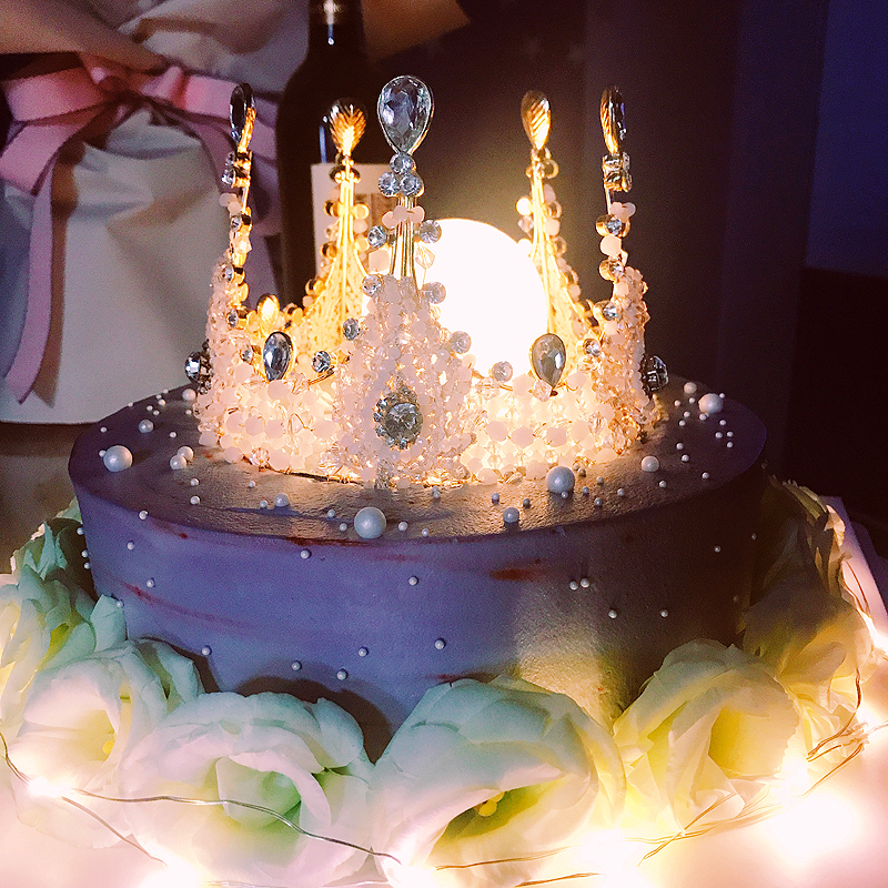 母亲节蛋糕奢华珍珠复古皇冠水钻王冠生日蛋糕女王装饰女神摆件 - 糖