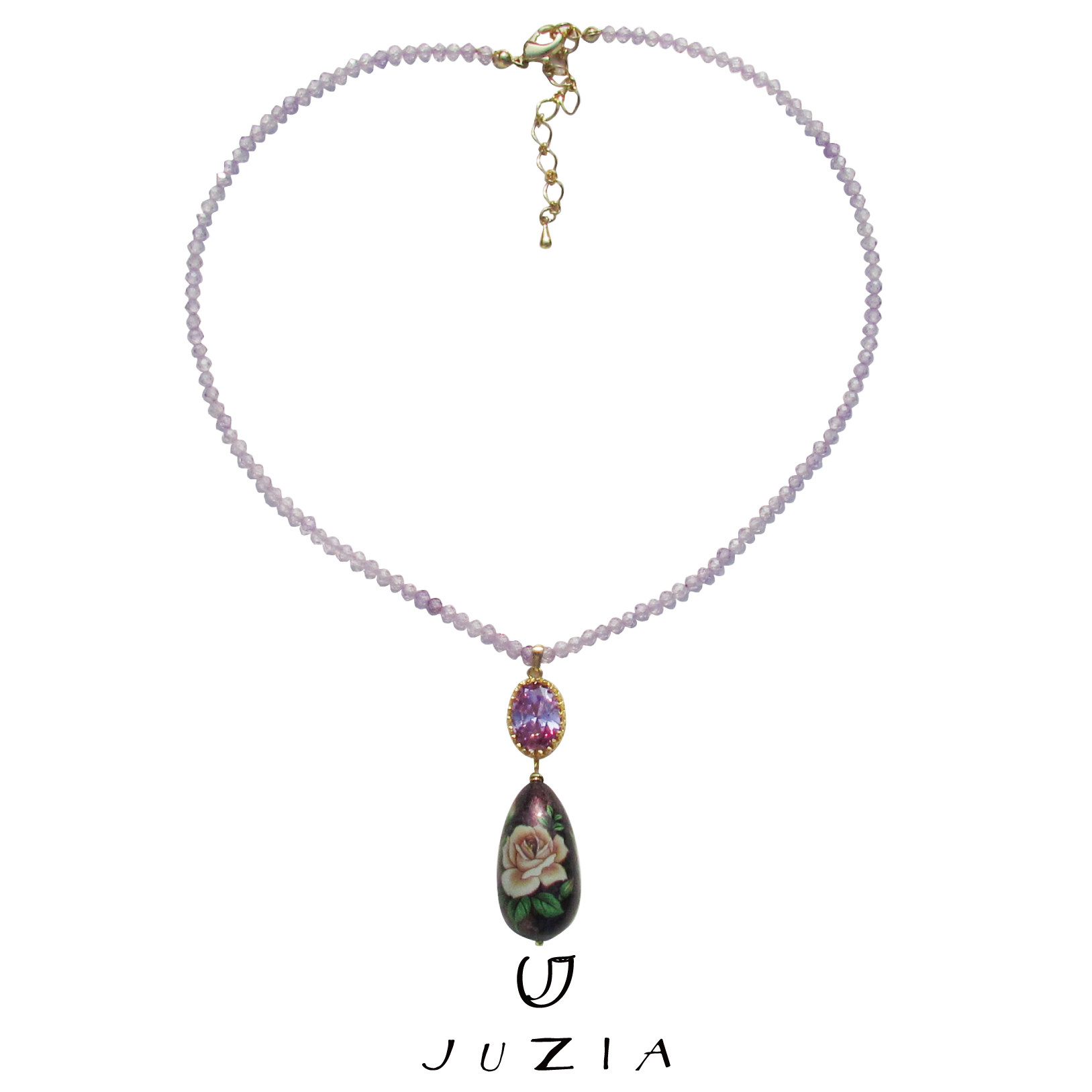 juzia原创设计古董油画手绘宫廷复古闪锆精细项链