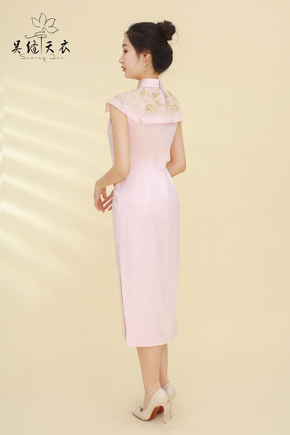 间吴天衣原创设计春夏真丝旗袍纯色文艺斜襟旗袍