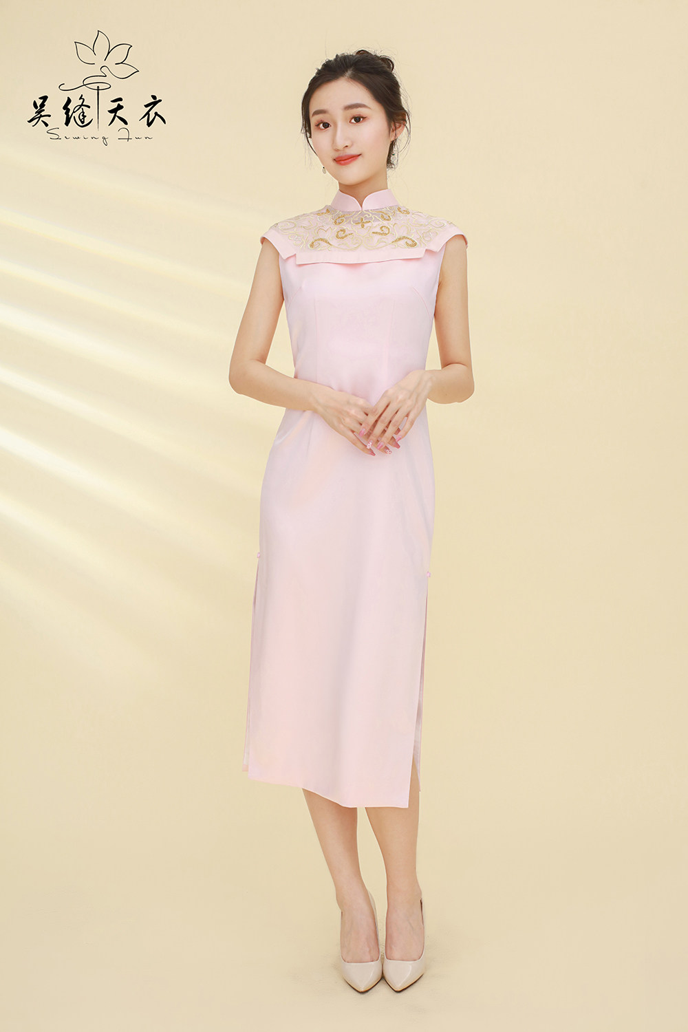 间吴天衣原创设计春夏真丝旗袍纯色文艺斜襟旗袍