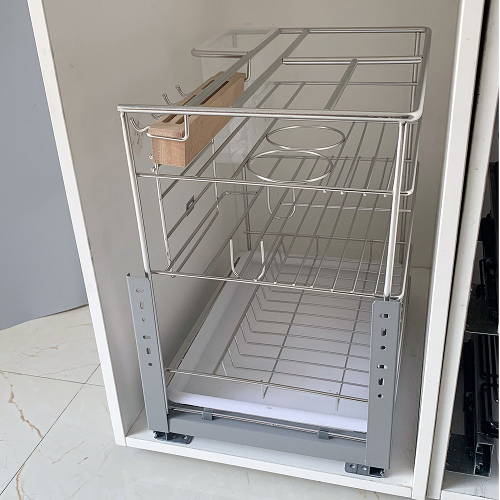 调味橱柜拉篮调料厨房刀架不锈钢抽屉阻尼竖拉拉篮