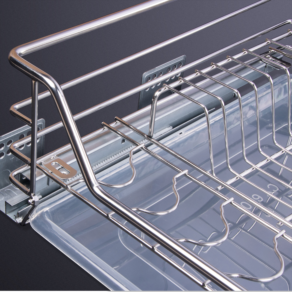 厨房橱柜拉篮304不锈钢单层缓冲抽屉式碗篮厨柜调味收纳碗架内置