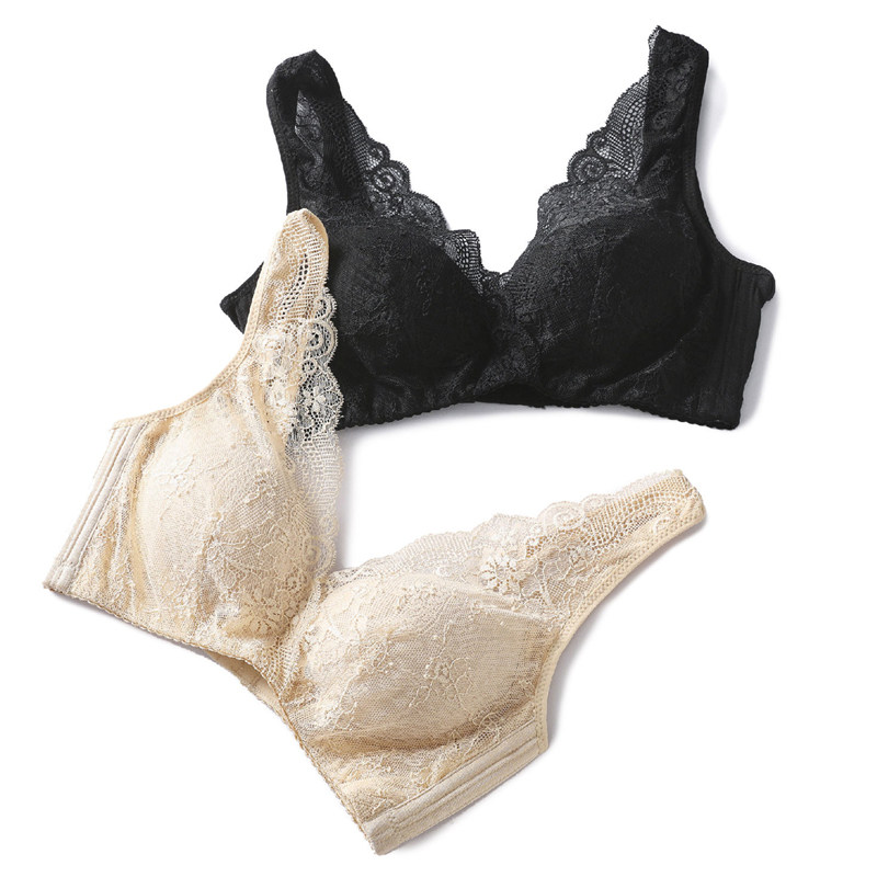 hanamoli胸罩女聚拢内衣桑蚕丝真丝宽肩带塑身文胸薄款无钢圈胸罩