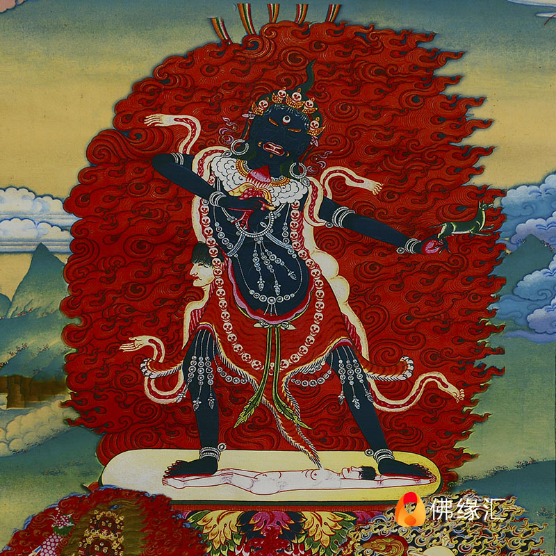 尼泊尔棉布天然矿物颜料画心三根根本一髻佛母现代装饰画