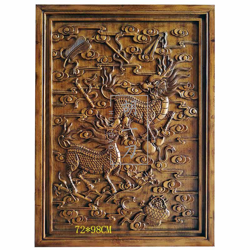 东阳雕刻麒麟八宝邪物玄关隔断屏风木雕
