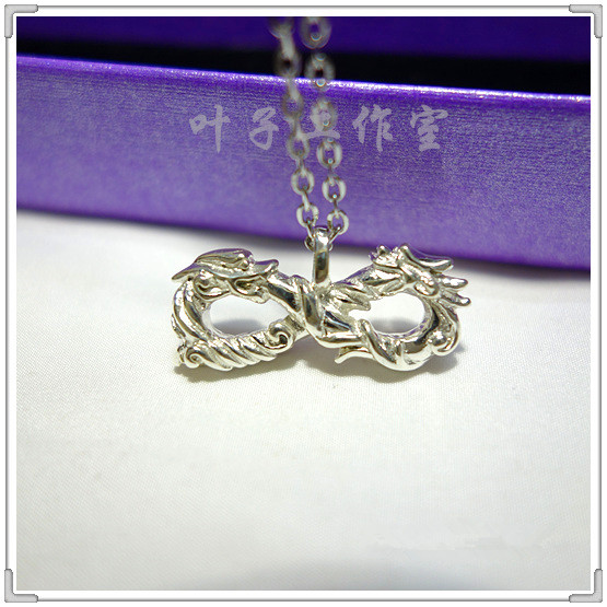 噬尾纯银吊坠龙吊坠同款皇冠toma周边双龙无间项链