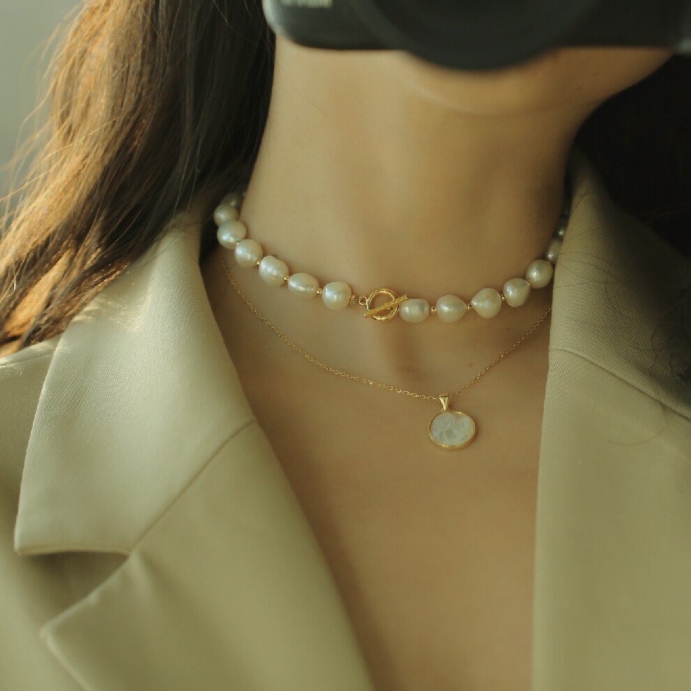 巴洛克珍珠项圈女锁骨链异形淡水珍珠项链手工制作毛衣链法式复古