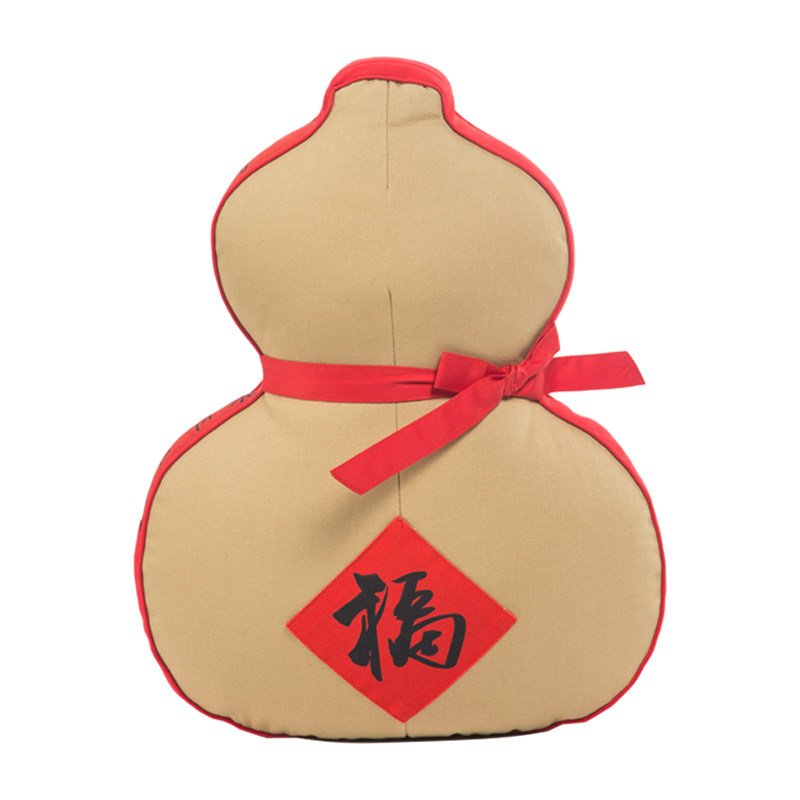 福禄床头靠背葫芦布偶异形抱枕办公室棉麻布艺靠垫