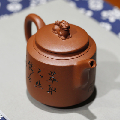 朱萍萍研高名家朱建伟刻全手工天然醉芳华清水泥原矿紫砂壶280cc