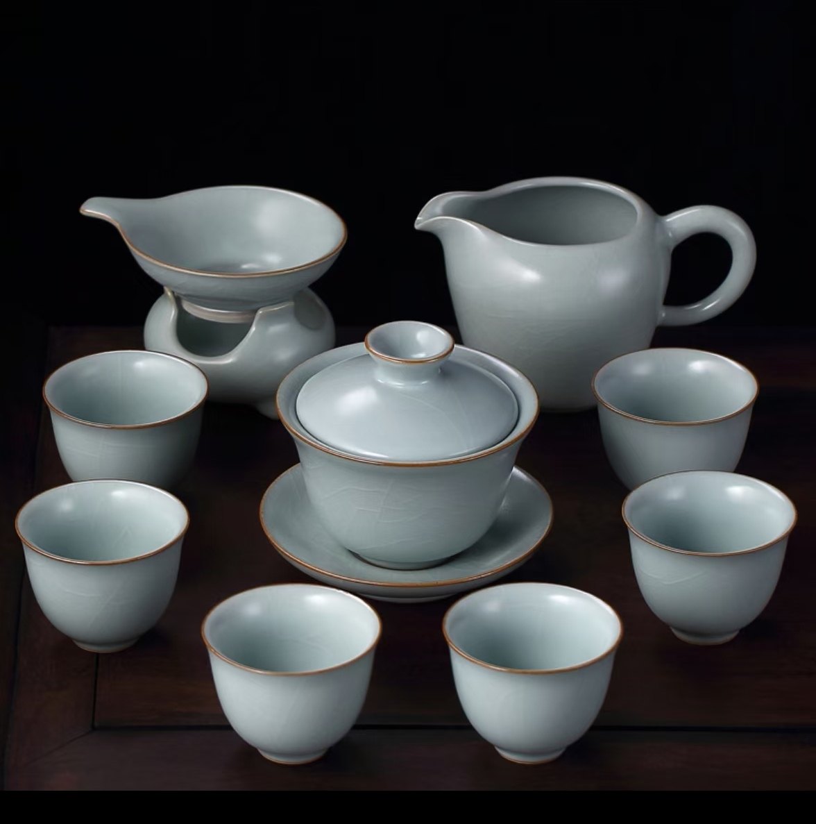 台湾可养肩茶美人侧把茶杯冰裂汝窑精致开片整套茶具