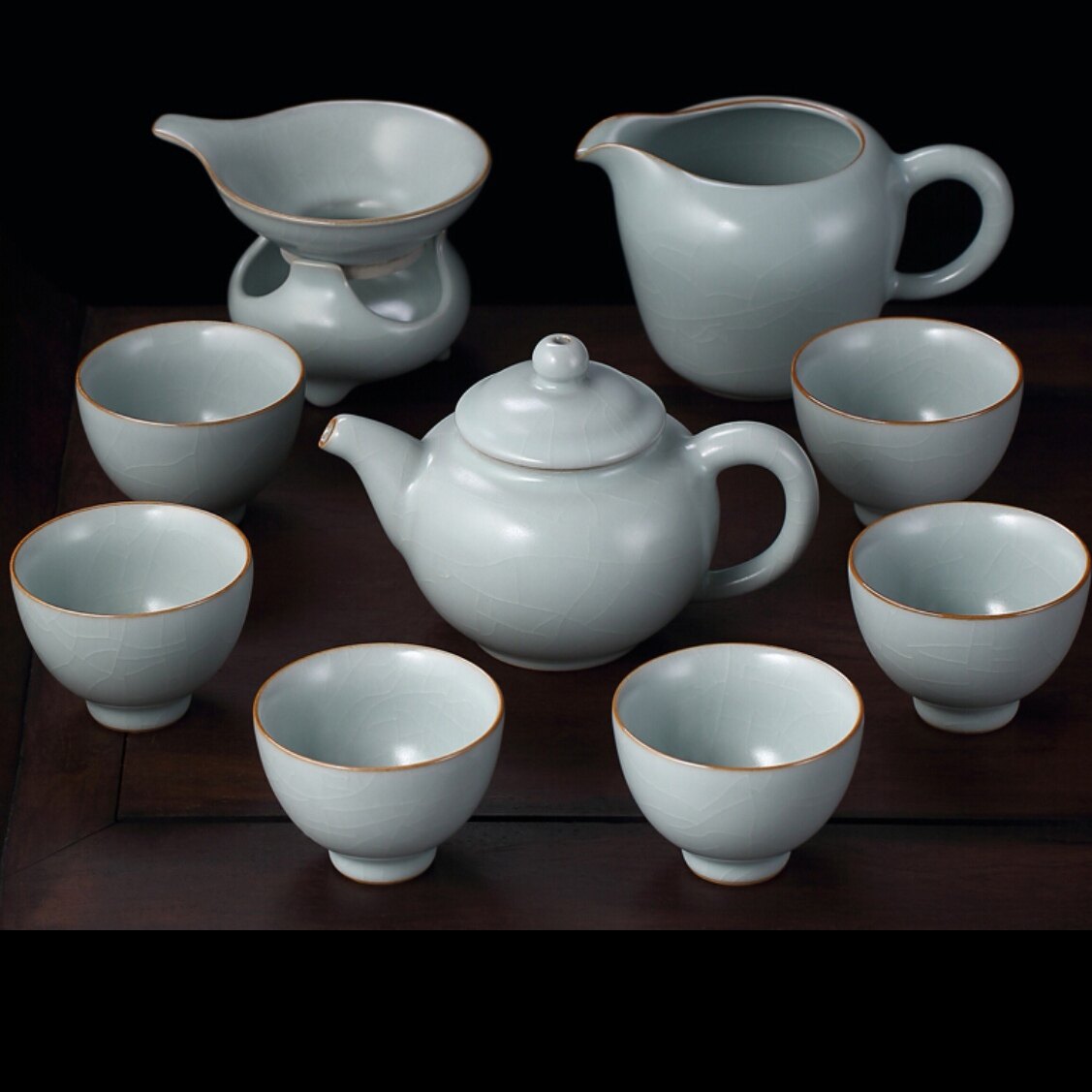 台湾可养肩茶美人侧把茶杯冰裂汝窑精致开片整套茶具