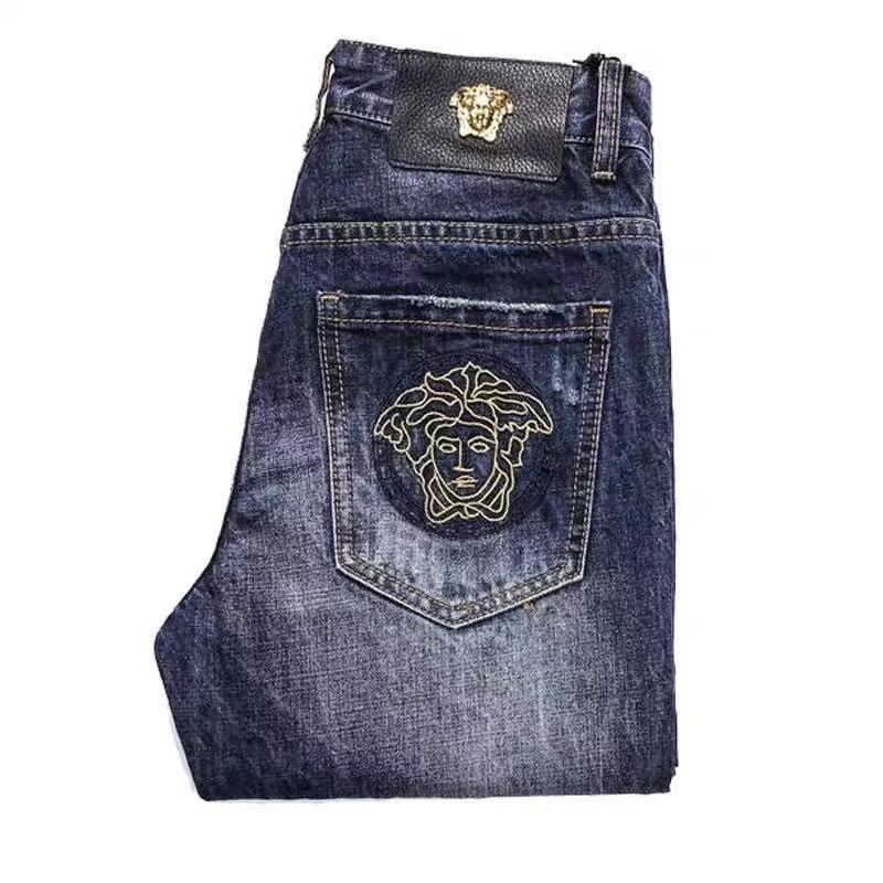 秋冬美杜莎韩版牛仔裤男士潮牌修身小脚外贸剪标纯棉水洗长裤