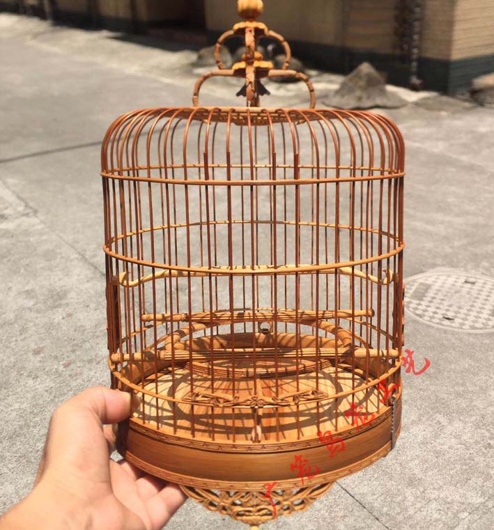 绣眼鸟笼老竹制小鸟笼子金青鸟全雕花笼清远笼竹鸟笼