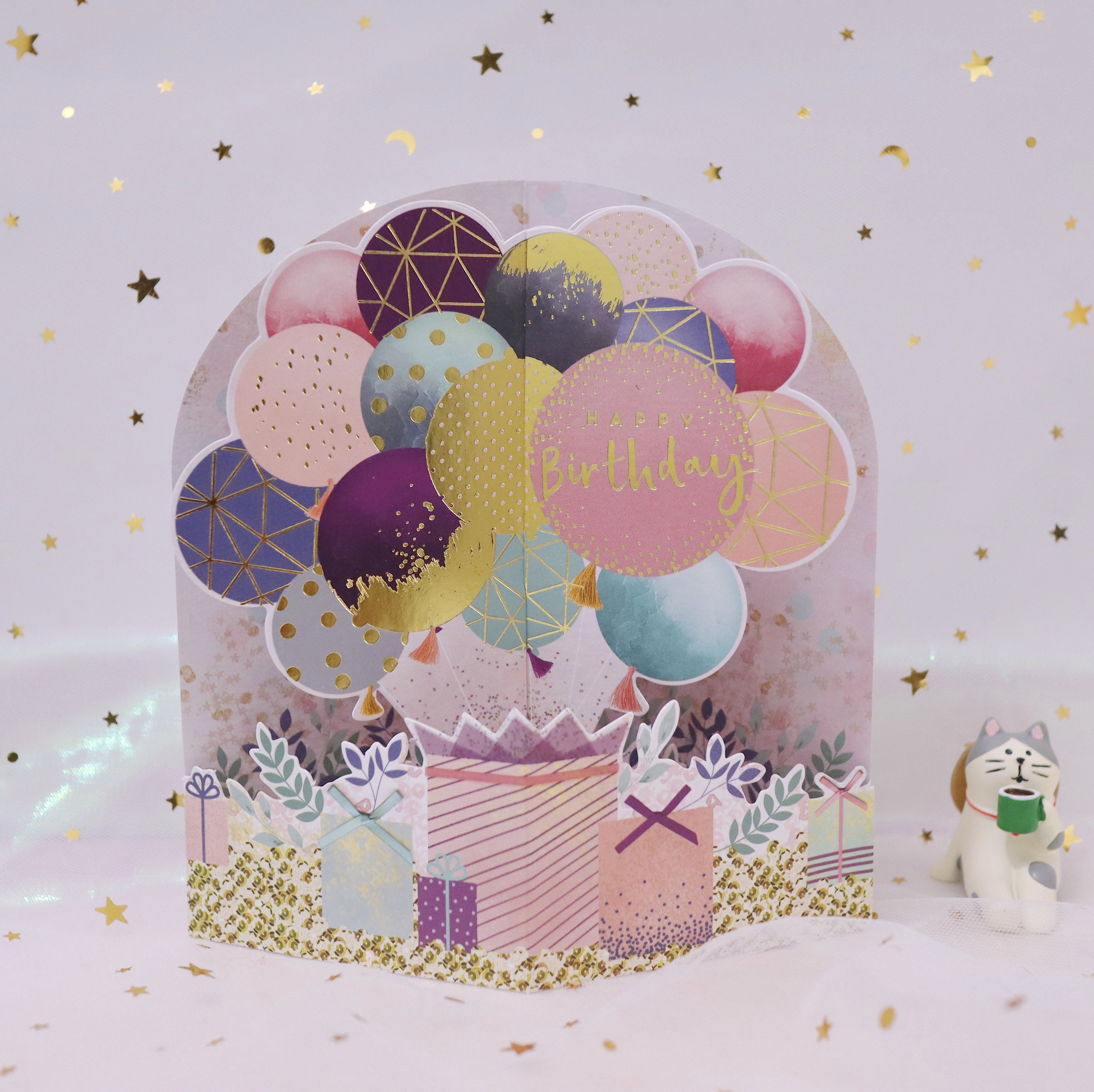 烫金镂空小鸟蝴蝶生日贺卡宝宝周岁气球装饰男友贺卡