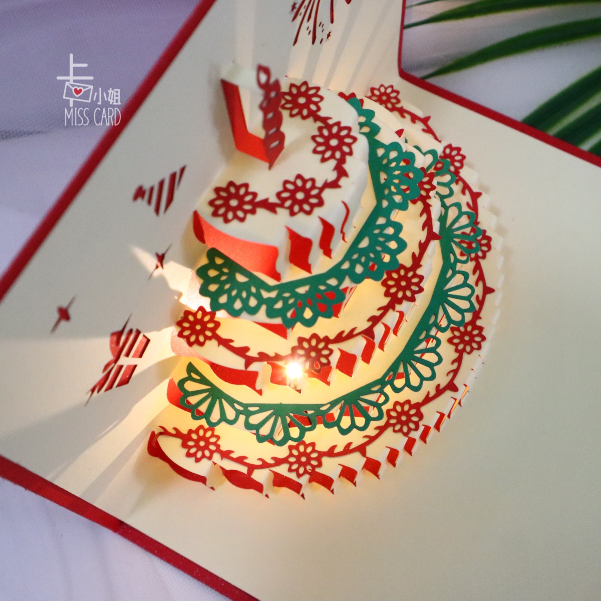 小姐创意灯光立体贺卡浪漫生日蛋糕庆祝寿辰长辈贺卡