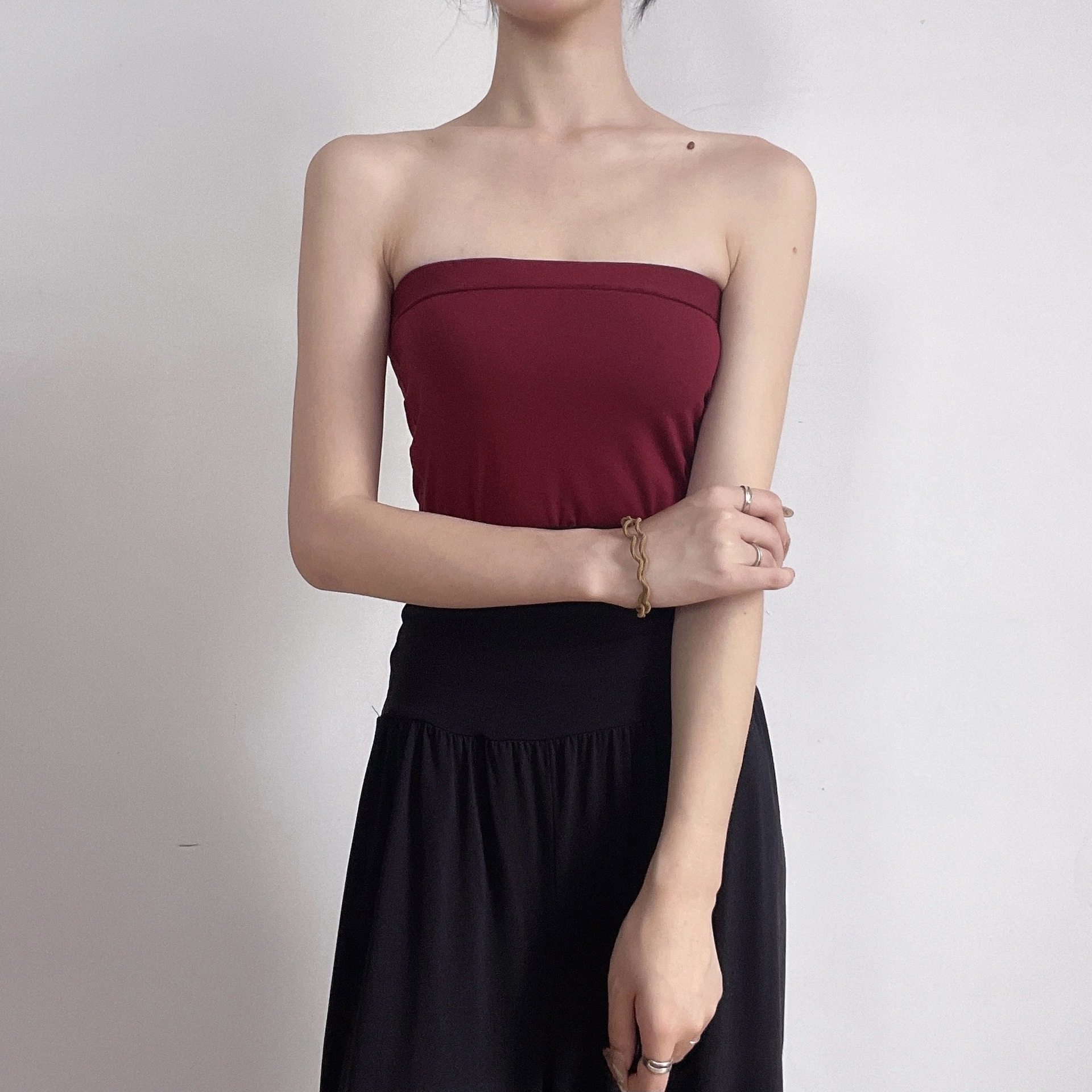 裹胸上衣内搭外穿晚晚同款抹胸背心打底一字抹胸