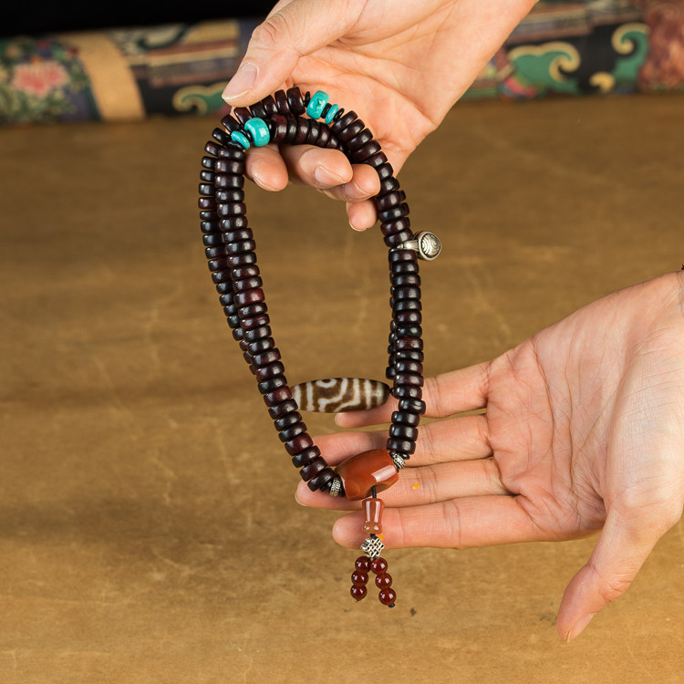 清代二眼手串多宝念珠佛珠藏式108颗天珠老料佛珠手链