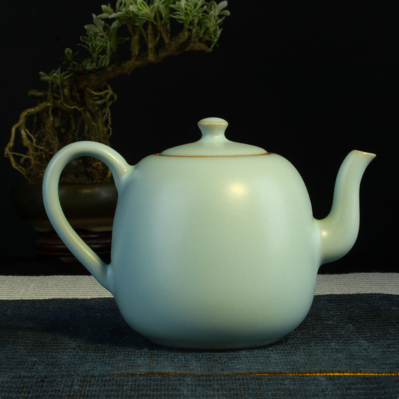 台湾茶学堂手工天青色汝窑汝瓷美人肩壶泡茶茶壶茶壶