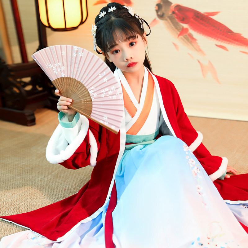 古装儿童连衣裙冬装秋冬小女孩唐装国风宋服中女童儿童演出服