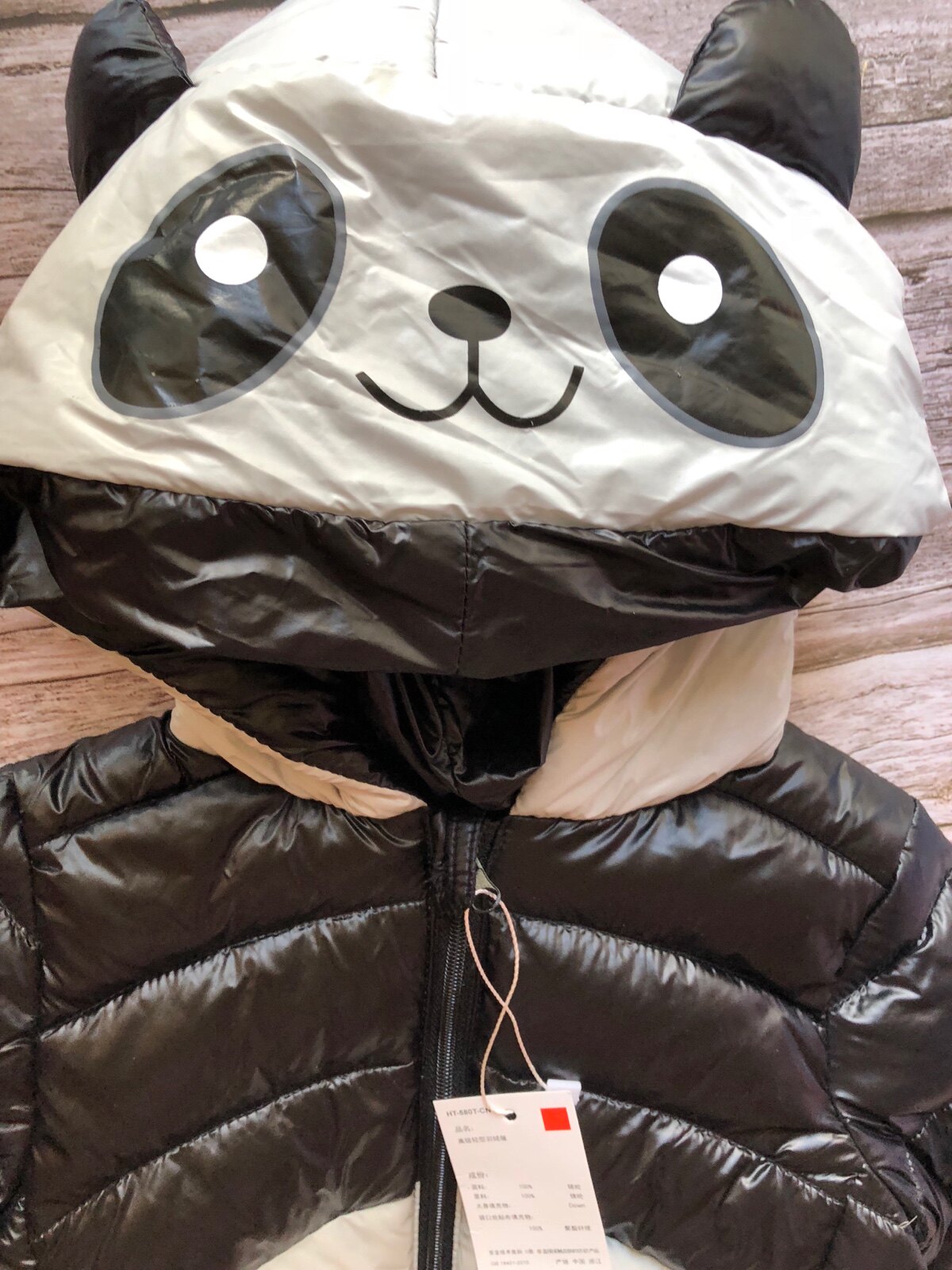 正宗连帽填充鸭绒白鸭绒柔软原单轻薄熊猫男童羽绒服