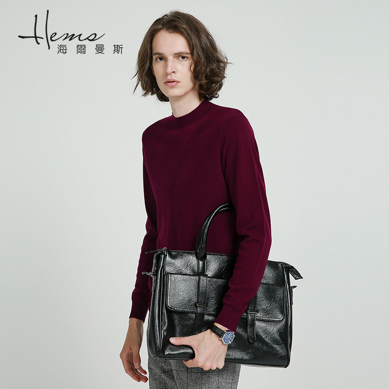 海尔曼斯2020秋冬男装圆领长袖羊毛衫基础针织毛衣针织衫