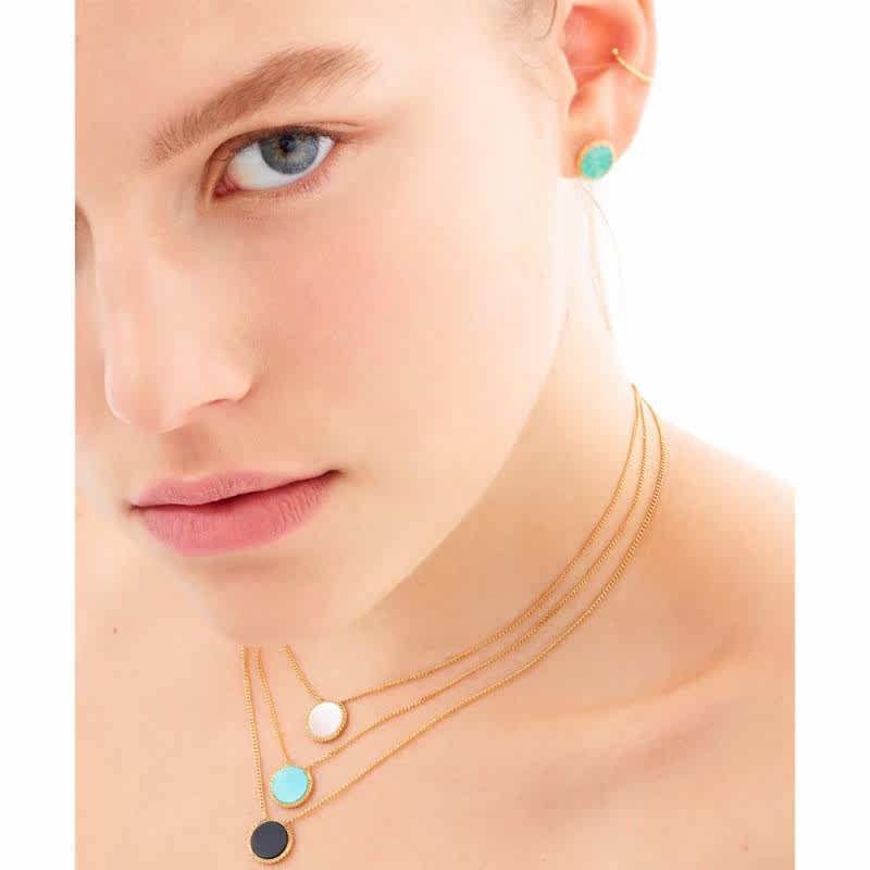 巴黎carolinenajman天然玛瑙耳钉复古气质圆形耳饰耳钉