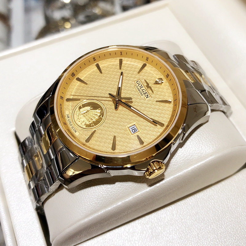 联保正品古尊手表24k金真钻机械表透底情侣男表国产腕表