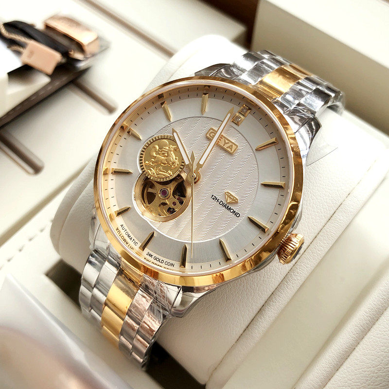 正品格雅手表男士24k金钢带金表真钻镂空马到成功机械表大表盘