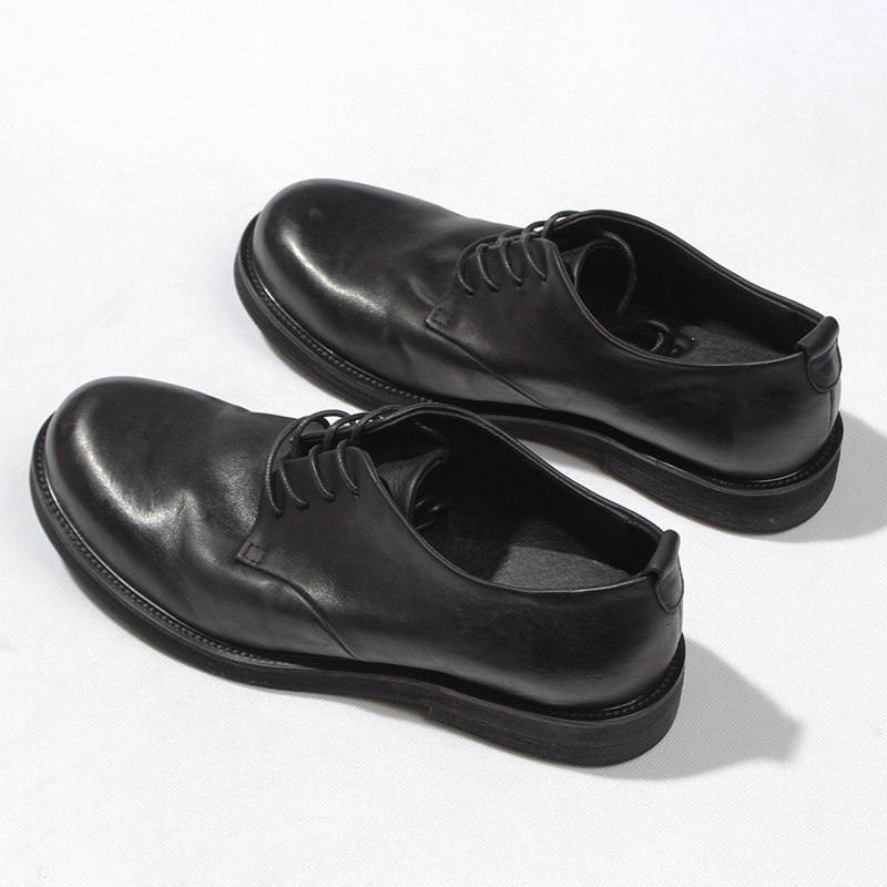 欧美头层真牛皮工装厚底圆头皮鞋