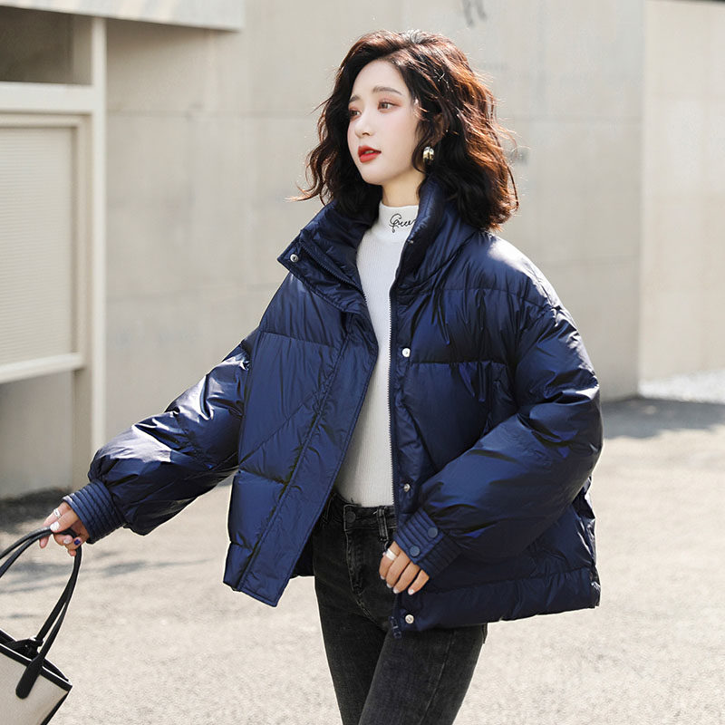 蓝色羽绒服短款2020年新款冬装韩版时尚宽松立领羽绒服