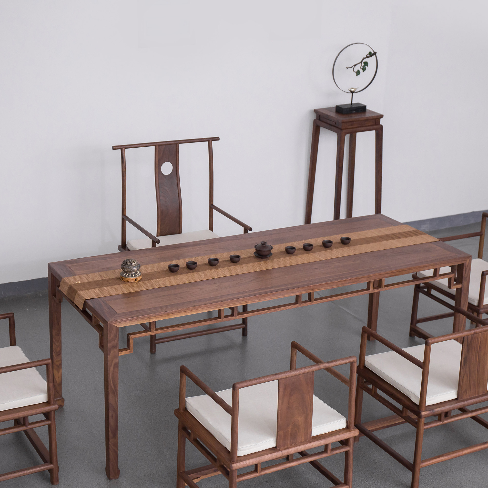 新中式老榆木茶桌椅组合黑胡桃木禅意茶桌实木茶室茶台功夫茶道桌