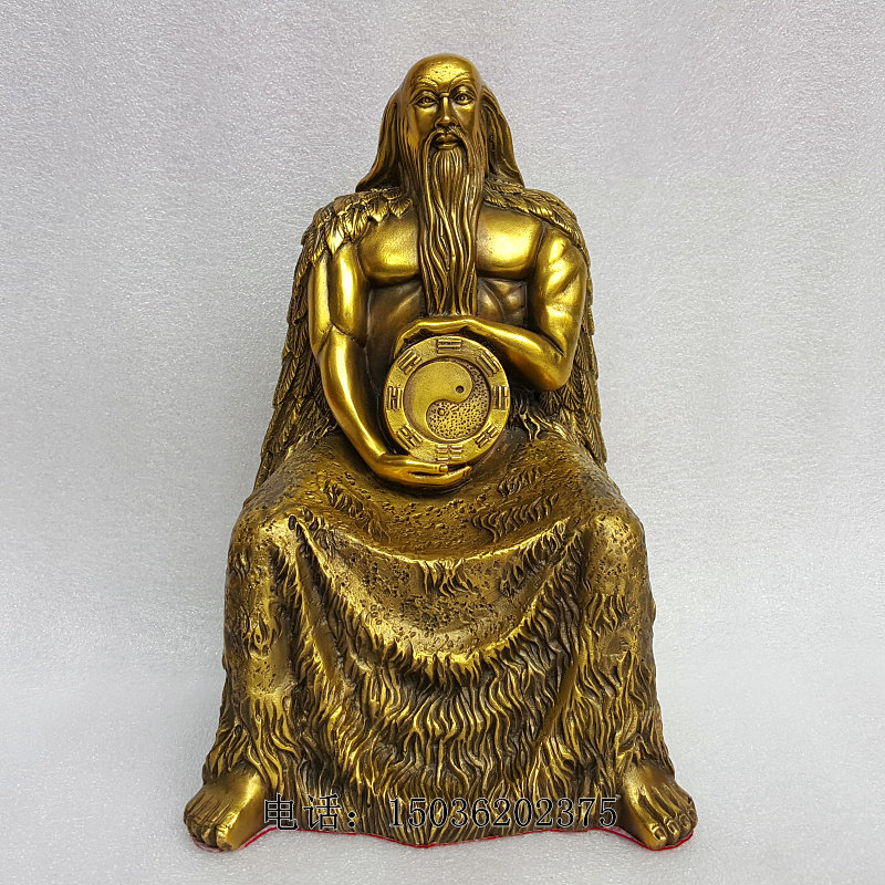 纯铜伏羲坐像人文始祖文王后天祖师铜像铜器摆件