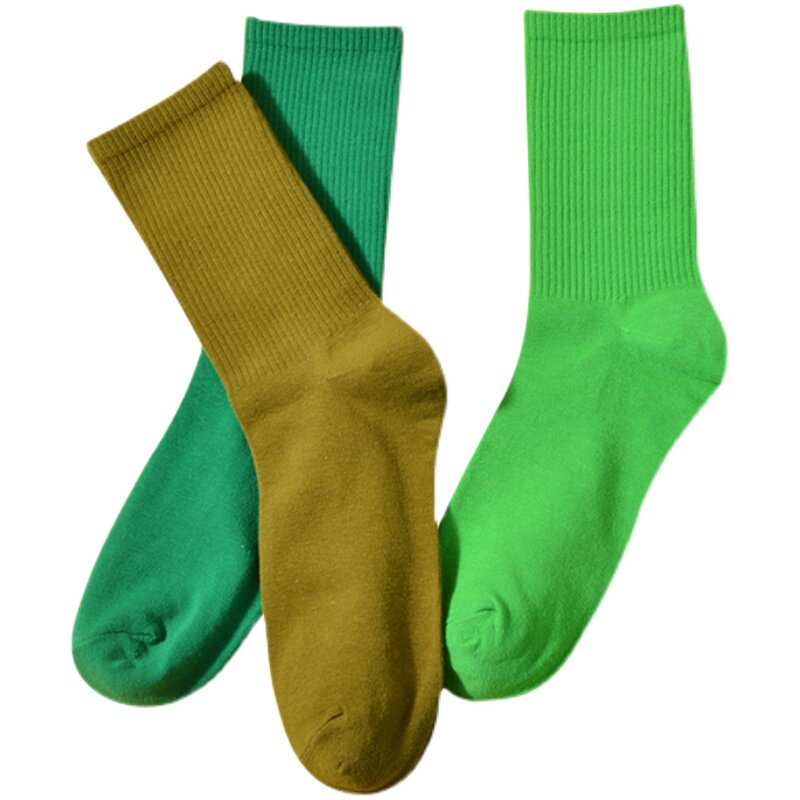 绿色袜子女中筒秋冬外穿ins荧光纯棉冬季纯色中筒袜
