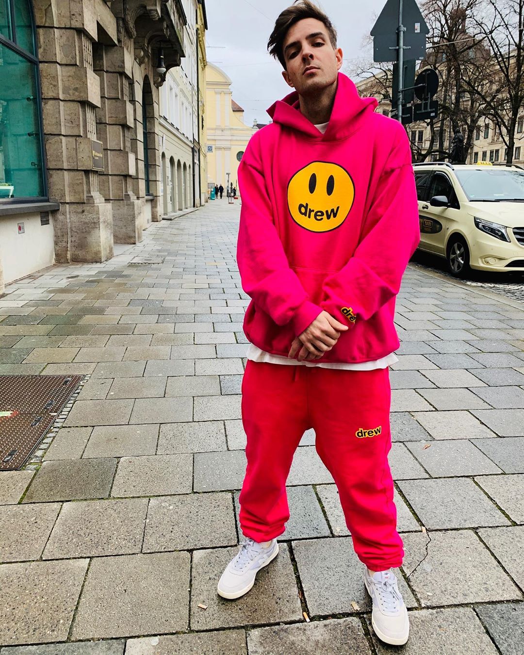 drew笑脸卫衣粉色男女新款drew贾斯汀比伯同款宽松卫衣