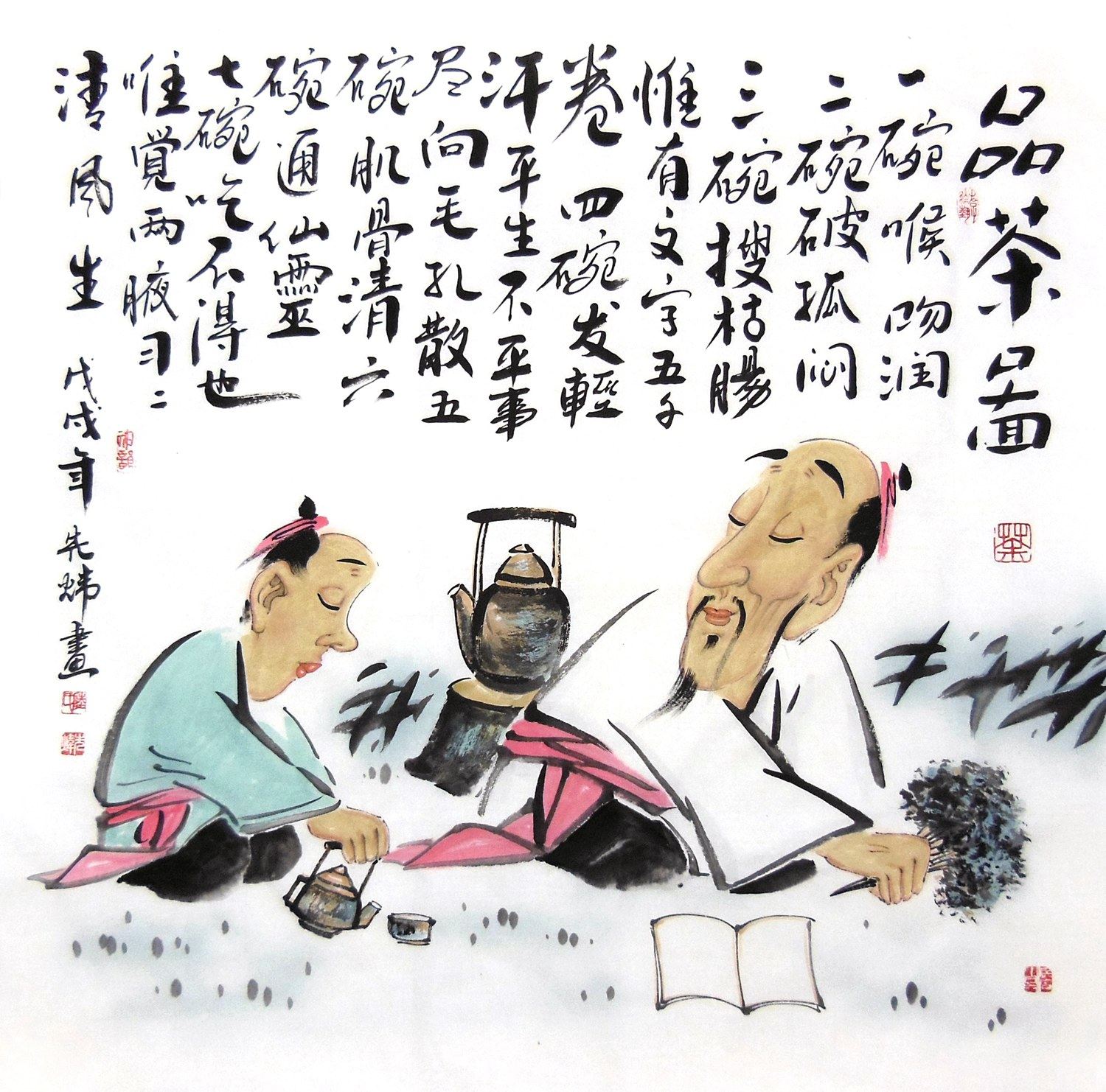 陆先炜纯手绘真迹国画人物画禅意茶室书房客厅国画