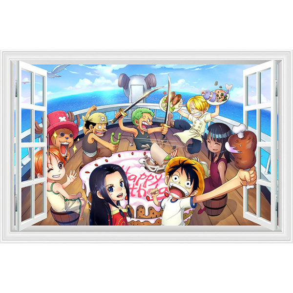 3d立体感窗户海贼王动漫卡通儿童海盗壁画房间卧室墙贴