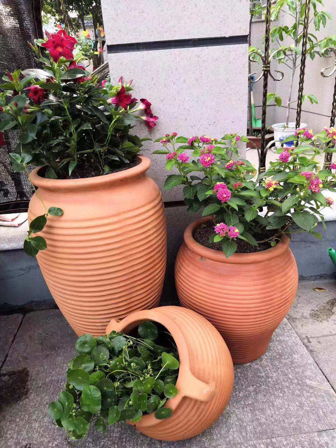 花盆组合新款包邮红陶土田园庭院陶瓷大号粗陶花盆