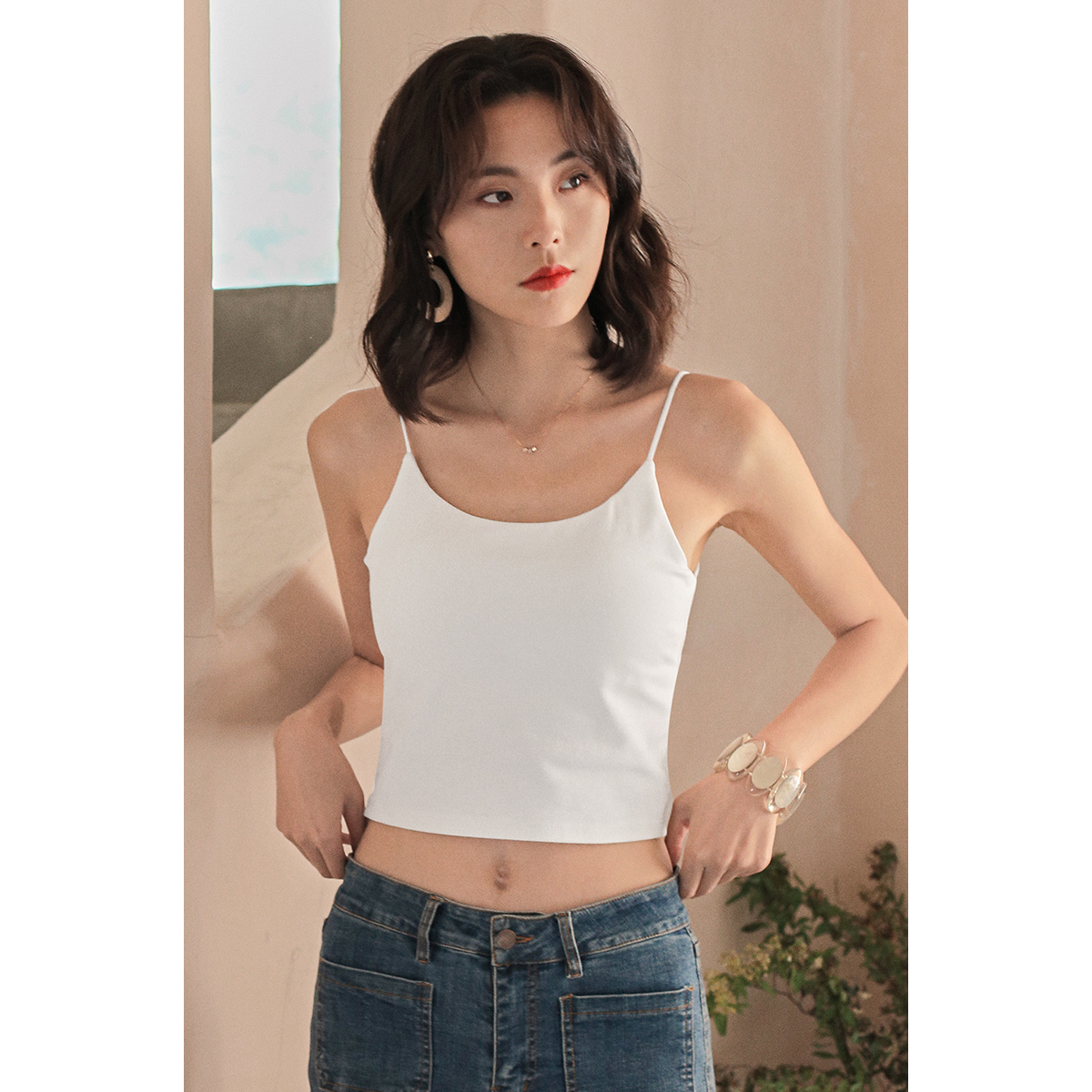 弥古黑色美背吊带女夏西装内搭背心带胸抹胸背心吊带