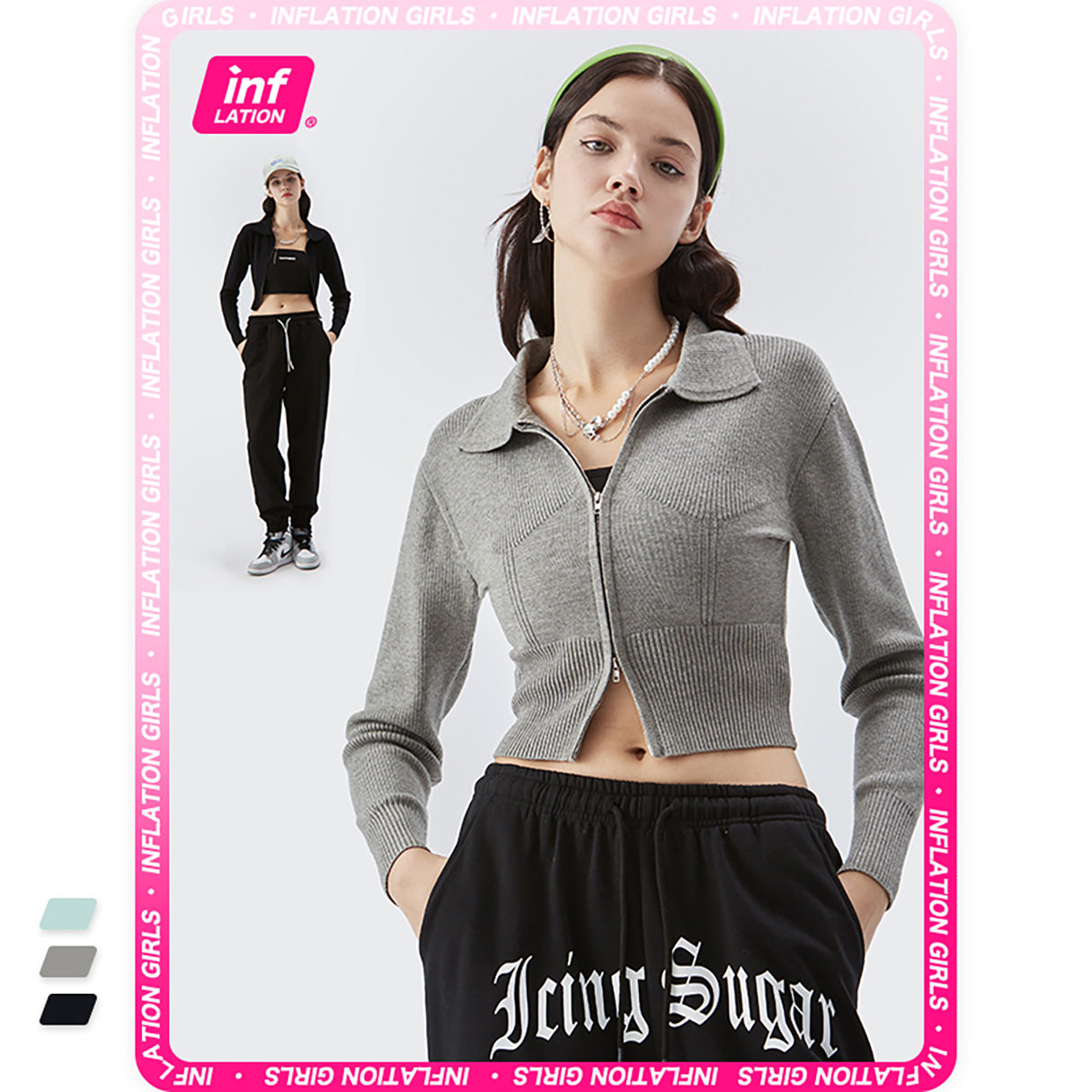 inf色软开衫短款修身毛衣针织兰迪女装风莫毛针织衫