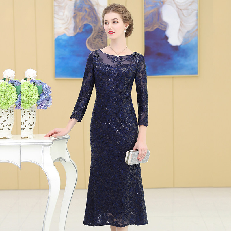 宴会婚礼婆婆妈妈晚礼服连衣裙2020新款高贵主持人礼服中老年女装