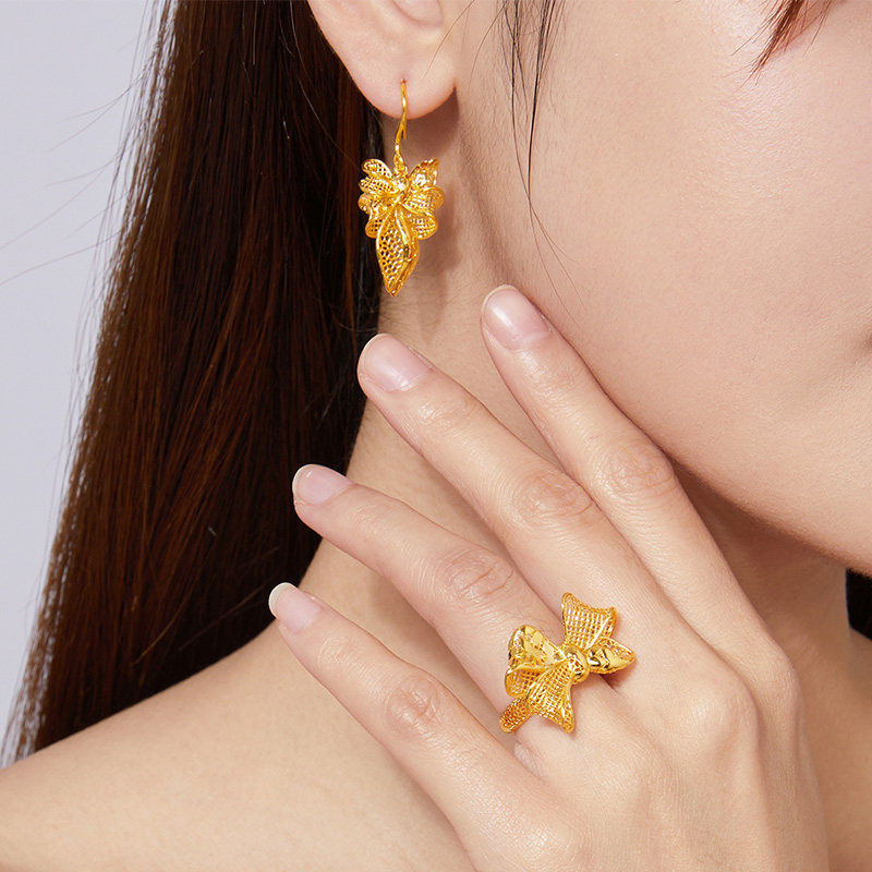 蝴蝶结赛菲菲尔婚嫁黄金耳饰足金耳钉6gd流苏耳饰