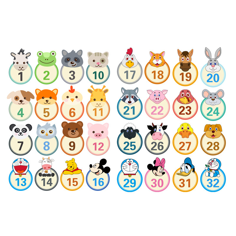 幼儿园卡通pvc防水数字贴纸座位编号桌子号码墙贴