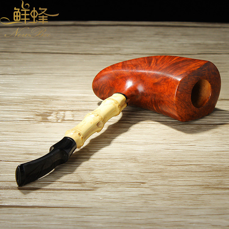 烟斗石楠木楠木竹节烟道手工墨竹弯柄号角式弯斗烟斗