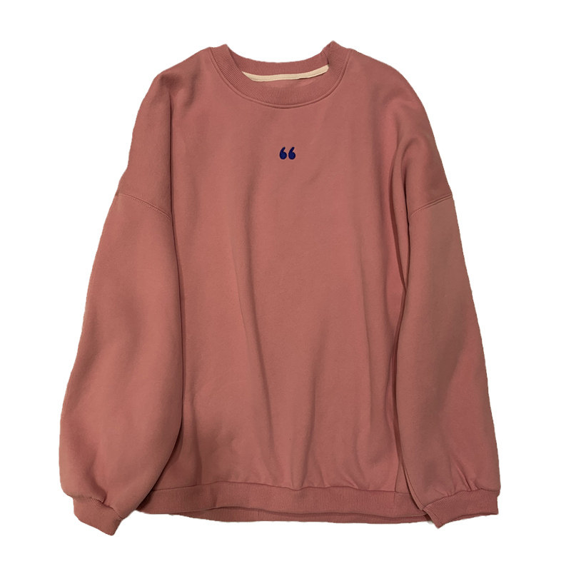 趣味撞色逗号刺绣卫衣女装韩版百搭慵懒风圆领套头加绒外套上衣潮