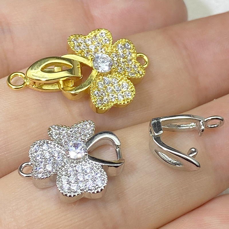 珍珠项链扣头花朵搭扣18k注金手链扣子diy扣