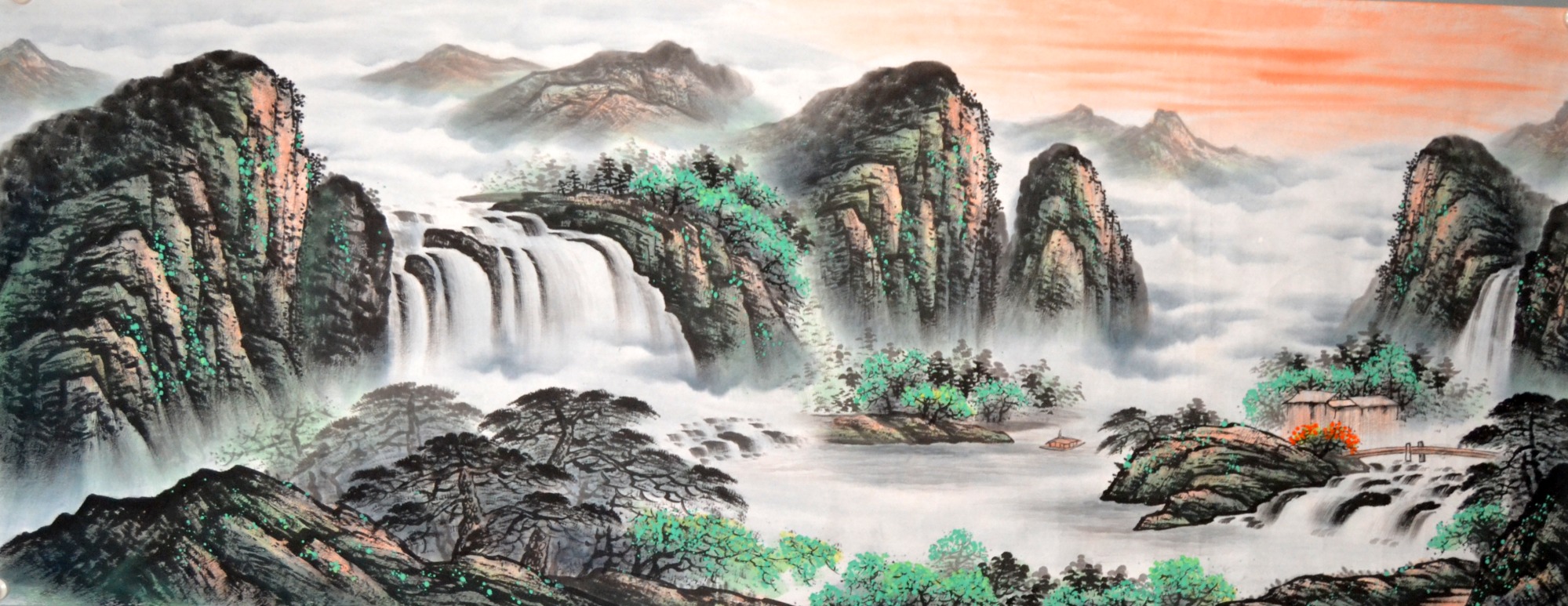 青绿字画国耀周国耀书房装饰手绘国画山水画春景国画